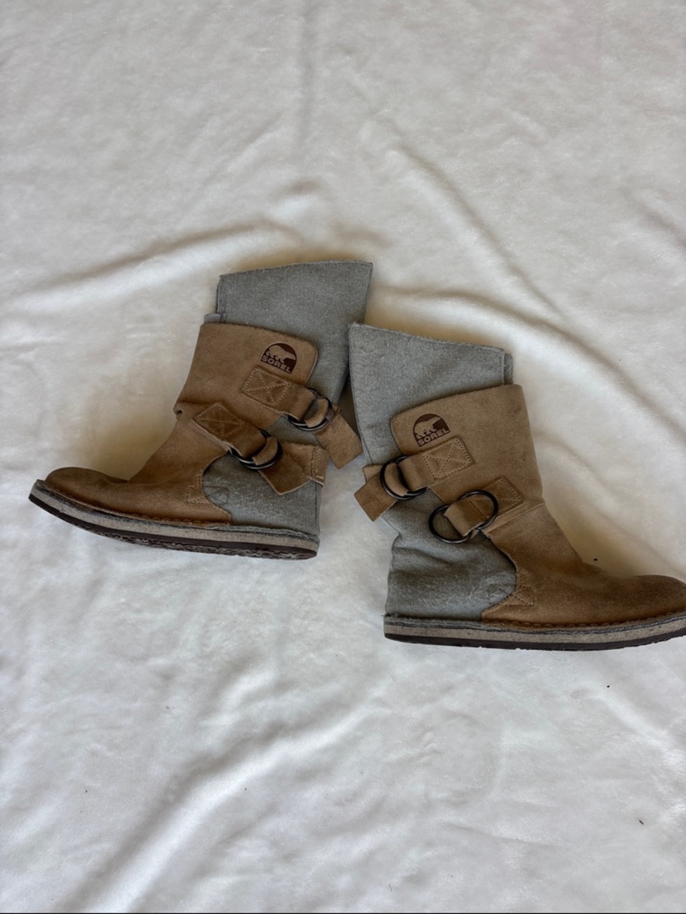 Sorel Brown Leather Buckle Ankle Boots for Kids